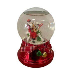 Avon Classic Claus Christmas Snow Globe Santa On Reindeer Wind Up Red Base VIDEO
